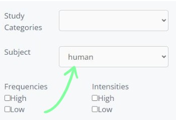 indicates where to select study subject in the pemf study search explorer