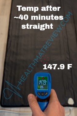 higherdose sauna blanket temperature reading after 40 minutes of heating, approx 147.9F