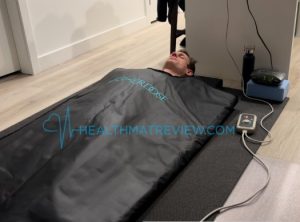 me in my higherdose sauna blanket having a sauna session